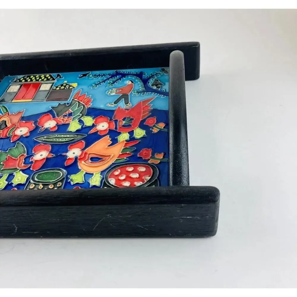 Small Farm Ranch Theme Decorative Trinket Tray Black Wood
